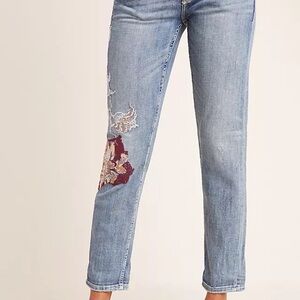 Anthropologie Pilcro Mid Rise Slim Boyfriend Embroidered Jeans Size 30 Boho